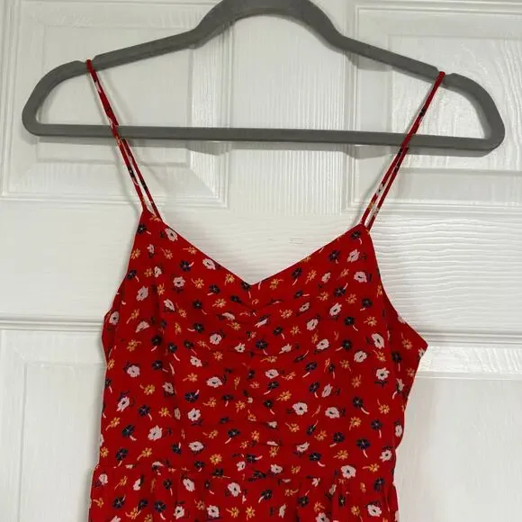 Madewell Women's Red Floral Smocked Wide Leg with Pockets Jumpsuit Size 00 - Picture 2 of 16